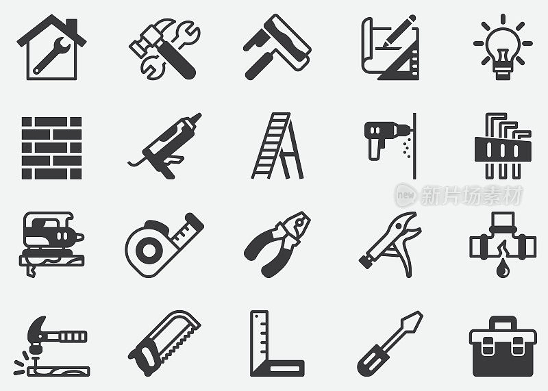 Home Repair icons . construction .可编辑的描边。Et的工作图标。例如工程师。木匠。房子。建设者